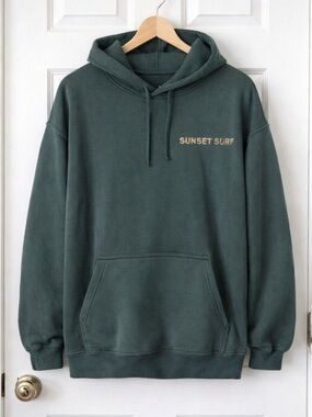 Unisex Deep Green Pullover Embroidered Hoodie Sz L